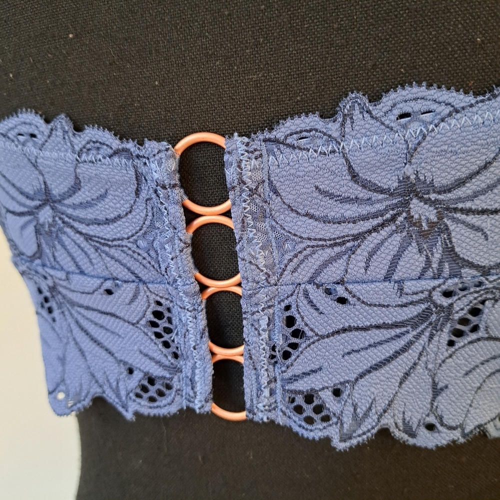 Aerie Beach Daze Lace Ribbed Bra Top Size Small Blue Cropped Lounge Casual - Picture 13 of 15